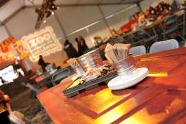 A special event space in Ford Pavilion set up for a barbecue