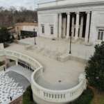 An aerial view of the terrace on the front of Savanna Hall.